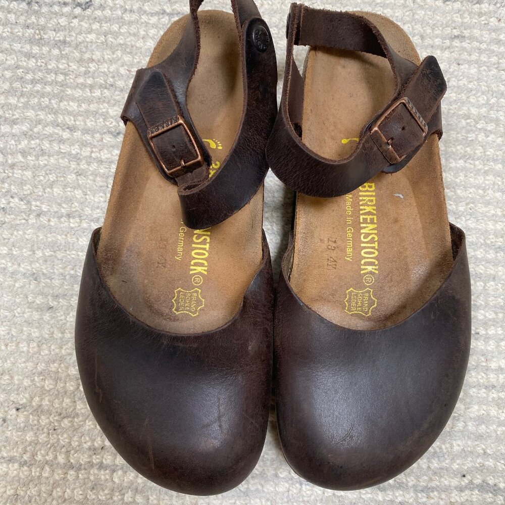 Birkenstock Messina Clogs Mary Jane Sandals 38 Worn Once Rare Leather Brown